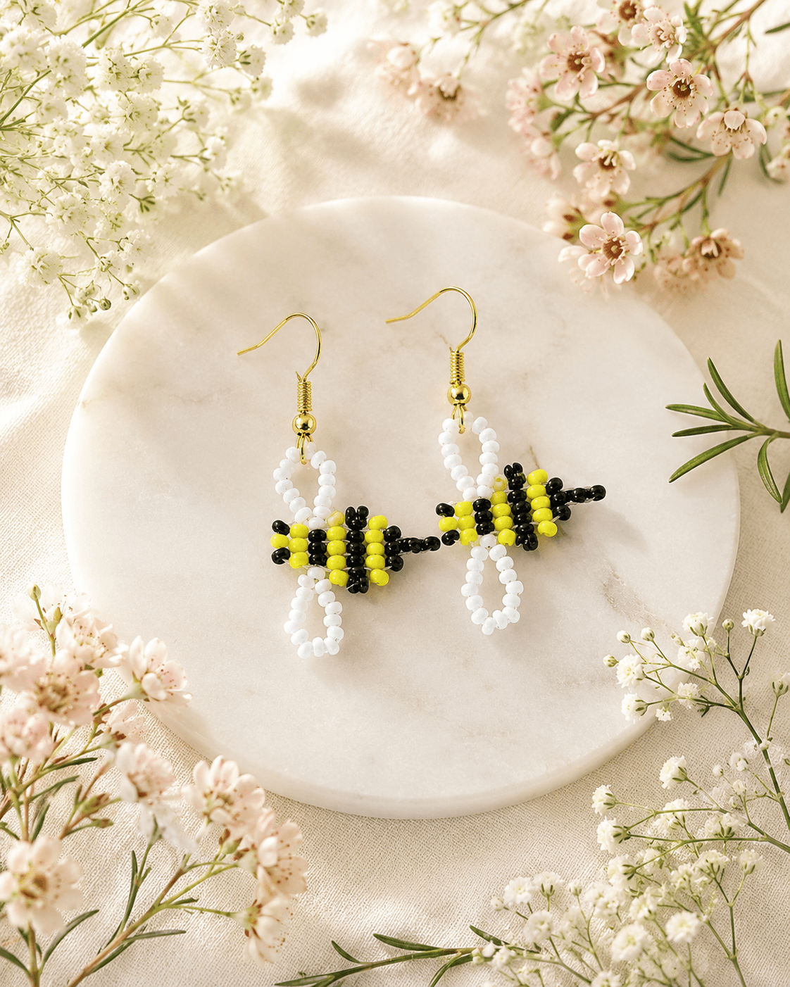 Beaded bee earrings