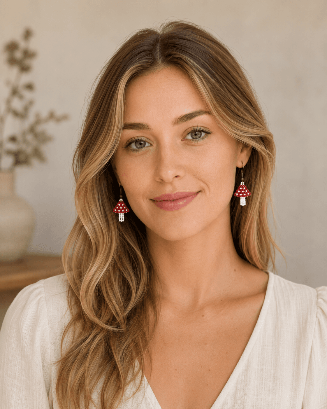 Beaded mushroom earrings