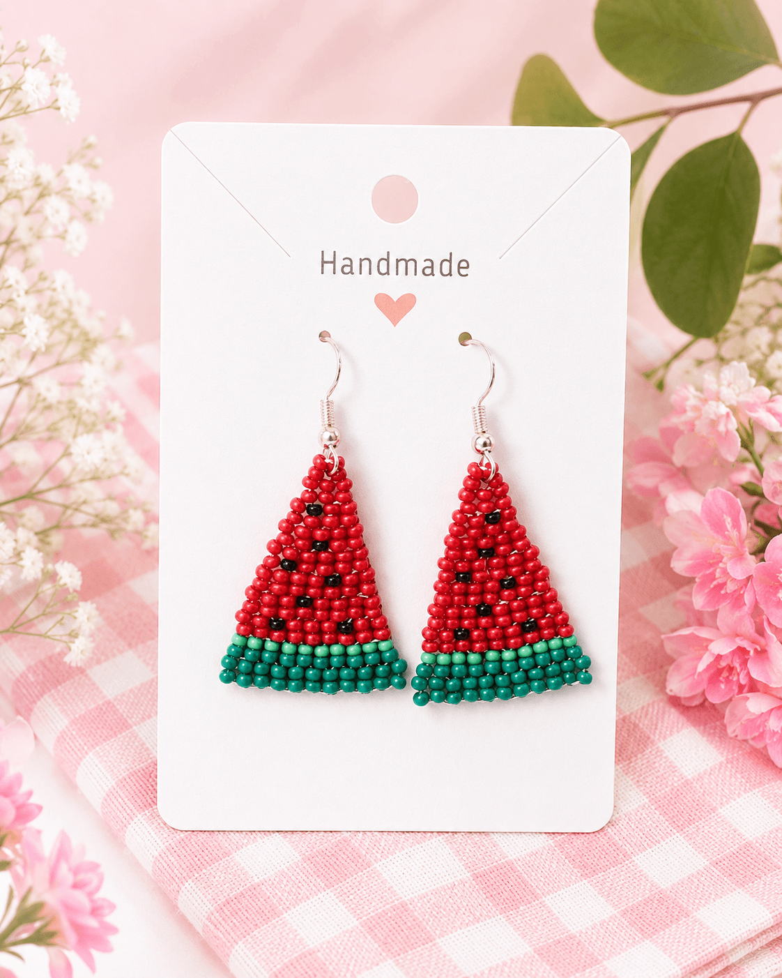 Beaded watermelon earrings